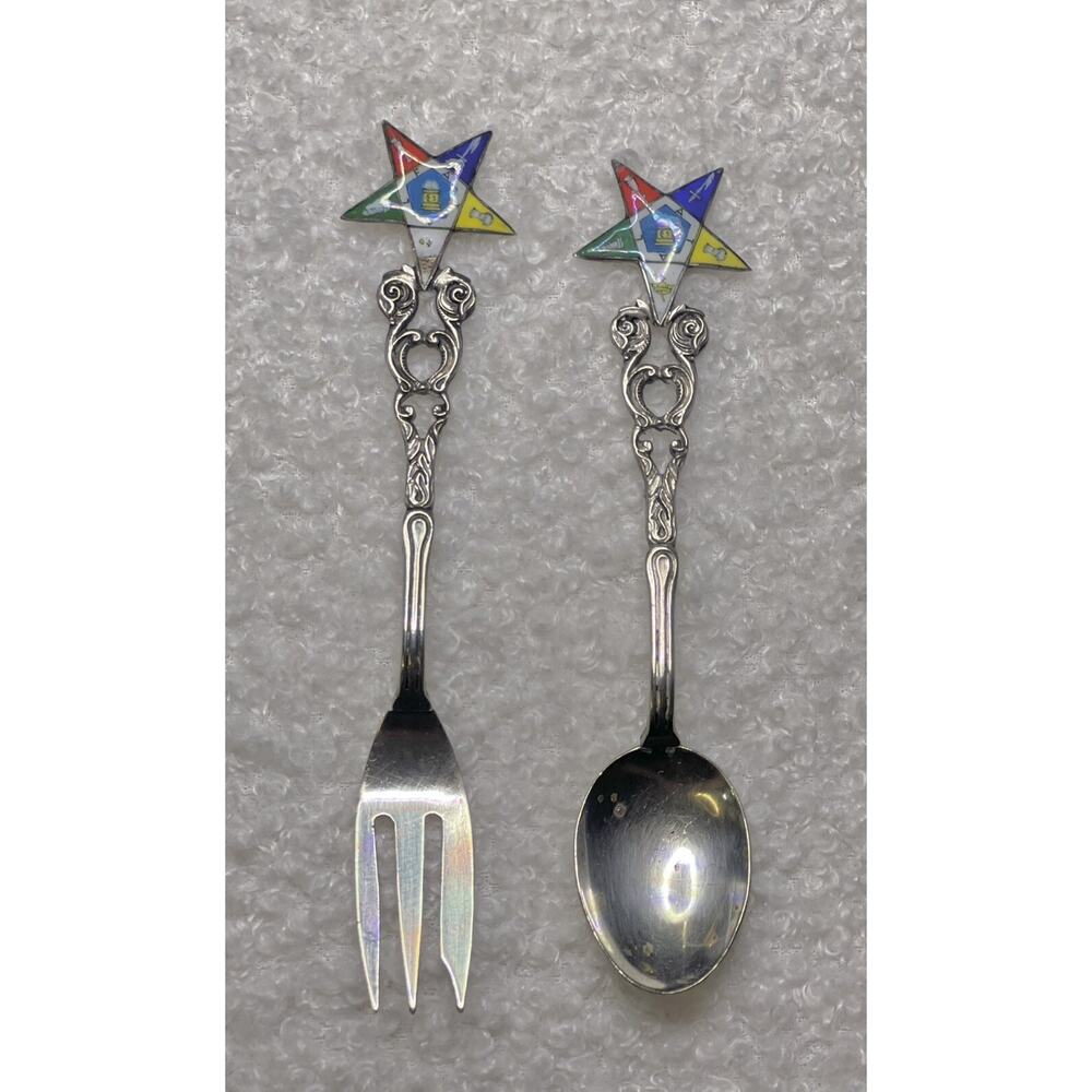 Vintage Eastern Star Masonic Cocktail Fork & Spoon Made In Germany